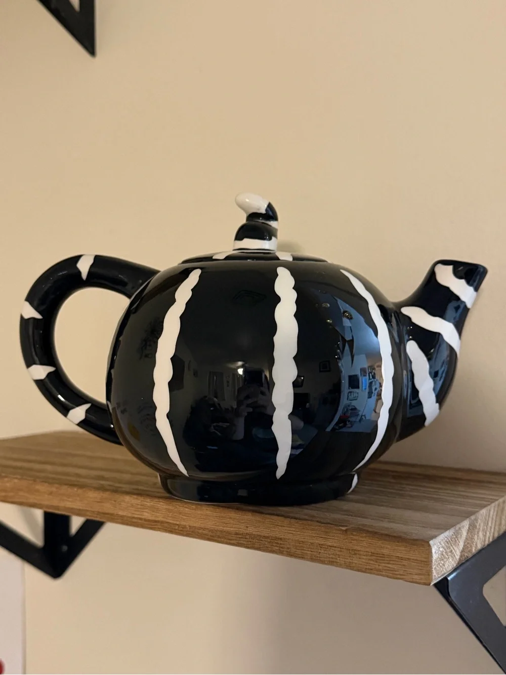 burton+BURTON Black & White Cat Ceramic Teapot Whimsical Kitty Tea Pot